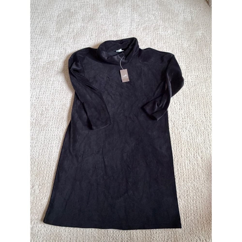 J Jill Pure Jill Black Corduroy Knit Cozy Winter Cowl Neck Shift Dress S NWT